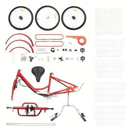 Driewieler – Volwassen Driewieler – Driewieler Fiets – Driewieler Voor Volwassenen – Rode Driewieler – 6 Versnellingen – 24 Inch Met Winkelmand
