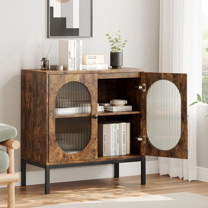 Buffetkast – Dressoir – Opbergkast – Kast – Sideboard – Retro Kleur – Verstelbare Planken – Hout en Rattan – 80x40x82 cm