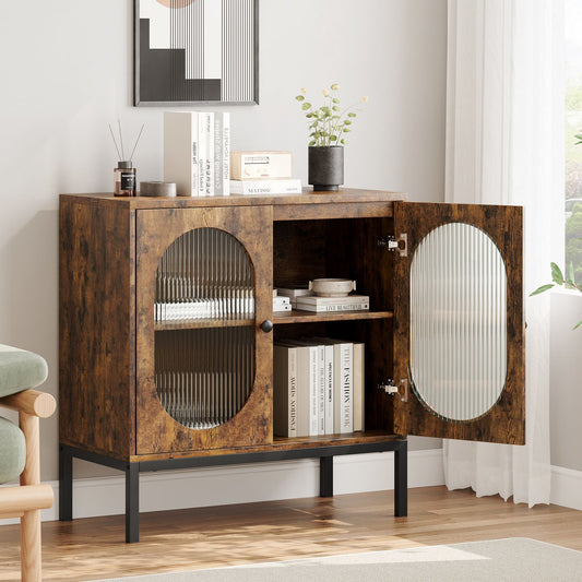 Buffetkast – Dressoir – Opbergkast – Kast – Sideboard – Retro Kleur – Verstelbare Planken – Hout en Rattan – 80x40x82 cm