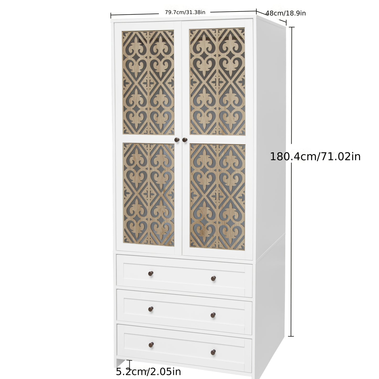Opbergkast – Kledingkast – Bergkast – Kast Met Laden – Opbergmeubel – Wit – Twee Deuren En Drie Lades – Compact 90L Ruimte