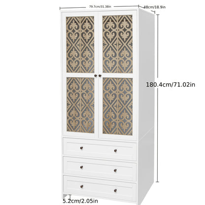 Opbergkast – Kledingkast – Bergkast – Kast Met Laden – Opbergmeubel – Wit – Twee Deuren En Drie Lades – Compact 90L Ruimte