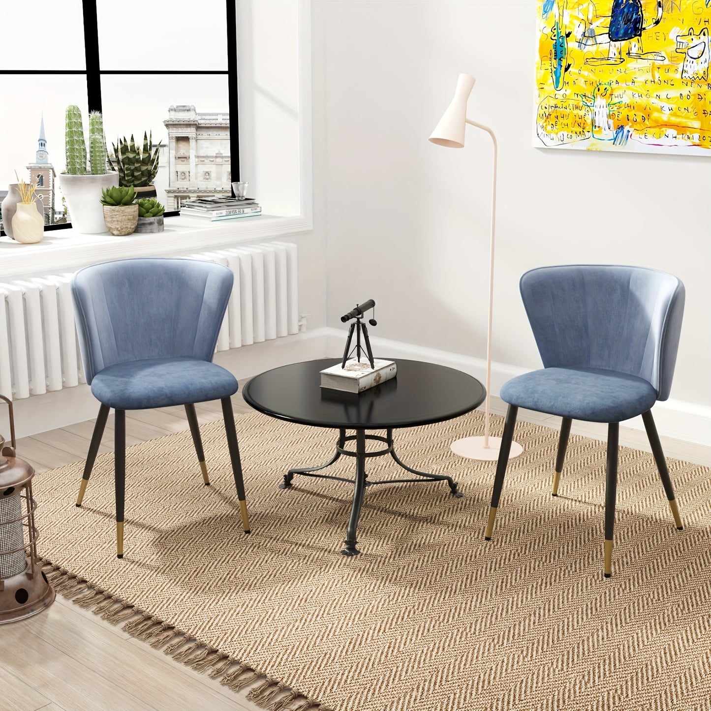 2pcs Royal  Velvet Dining Chairs with Ergonomic Back Support & Plush Padded Seats - Modern Kitchen/Restaurant/Home Chairs with Sturdy Metal Frame, Easy Assembly, Deep  Upholstery, Durable Fabric & Hard Floor Compatible - Idea