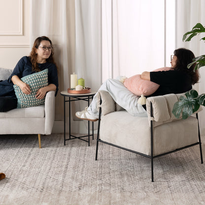 Fauteuil – Relaxstoel – Leunstoel – Zetel – Sessel – Beige – Met Extra Dik Zitkussen 28 cm – Inclusief Lendensteunkussen
