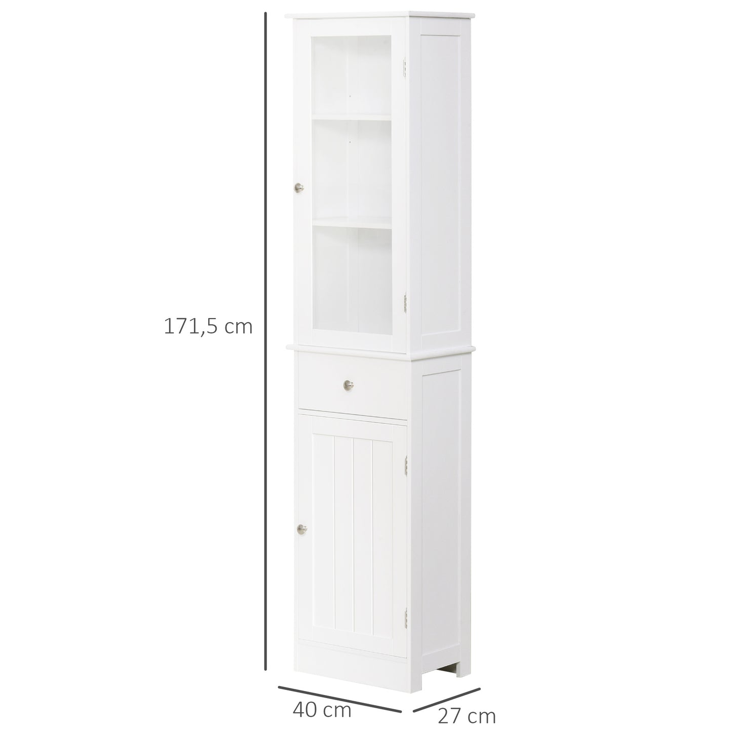 Kolomkast badkamer – kolommeubel – hoge kast – badkamerkast – kolomopberger – wit MDF – verstelbare planken – waterbestendig design
