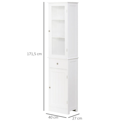 Kolomkast badkamer – kolommeubel – hoge kast – badkamerkast – kolomopberger – wit MDF – verstelbare planken – waterbestendig design