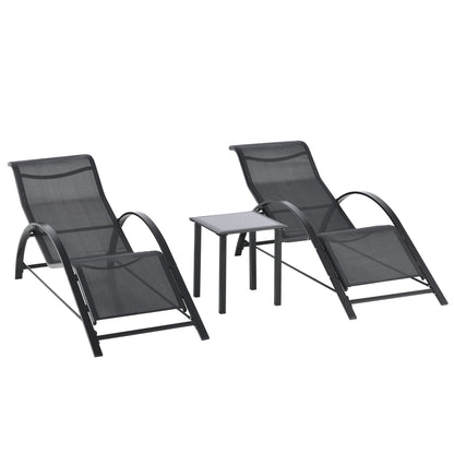 Ligbedden Set – Ligstoelen – Zonnebedden – Tuinstoelen – Lounge Set – Stevig Metalen Frame – Inklapbaar Met Tempered Glas Tafelblad