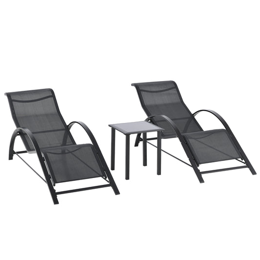 Ligbedden Set – Ligstoelen – Zonnebedden – Tuinstoelen – Lounge Set – Stevig Metalen Frame – Inklapbaar Met Tempered Glas Tafelblad