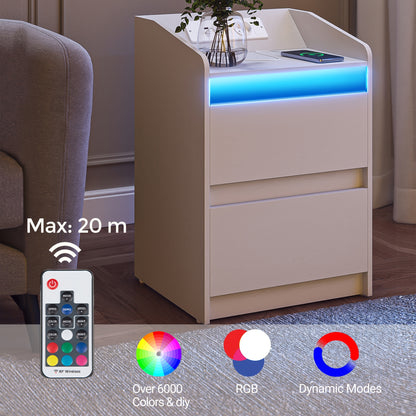 Nachtkastjes – Bedside Table – Bijzettafel – Opbergkastje – Nachtkastje Set – Wit – 2 Laden – Stopcontact en USB Poorten – Compact Design – Multifunctioneel
