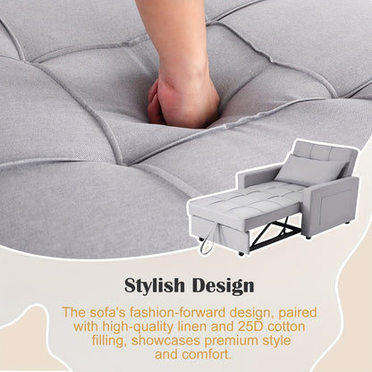 Slaapbank – Bedbank – Slaapstoel – Zetelbed – Slaapfauteuil – Lichtgrijs Linnen – 3-in-1 Multifunctioneel – 86x192 cm Uitklapbaar