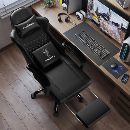 Gaming Chair with Footrest, Ergonomic Gaming Chair, Gaming Armchair with Adjustable Lumbar Cushion Equipped with An Adjustable Lumbar Support And Headrest, 360° Swivel And Designed for A Weight Of Up to 150kg.