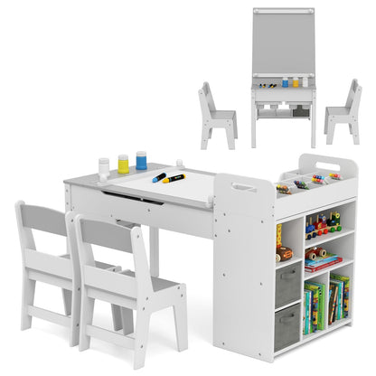 kinderbureau – kindertafel – speeltafel – tekentafel – knutseltafel – 3-in-1 opklapbaar tafelblad – stevig dennenhout met ruime opbergruimte