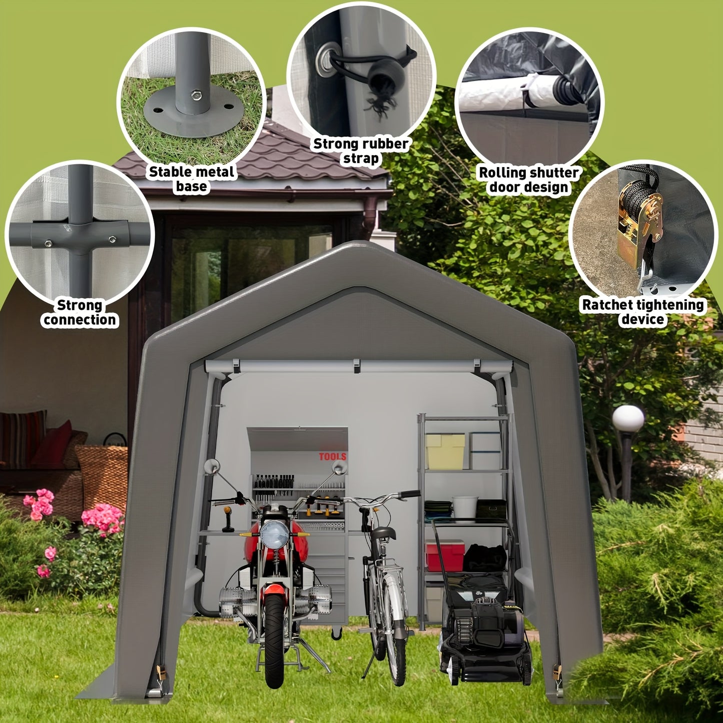 Opbergtent – Berghok – Carport – Schuurtent – Stallingtent – Waterdicht PE-zeil – Versterkt Metalen Frame – Groot 244x366x235 cm