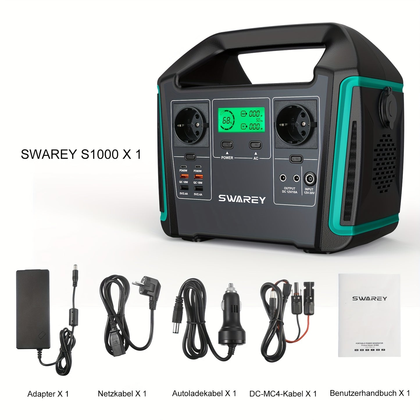 Draagbare Power Station – Mobiele Generator – Solar Generator – Noodstroomvoorziening – Buitenaccu – 1000W Vermogen – 725,76Wh Capaciteit – 2x 1000W AC Uitgang – 2x 65W USB-C Poorten