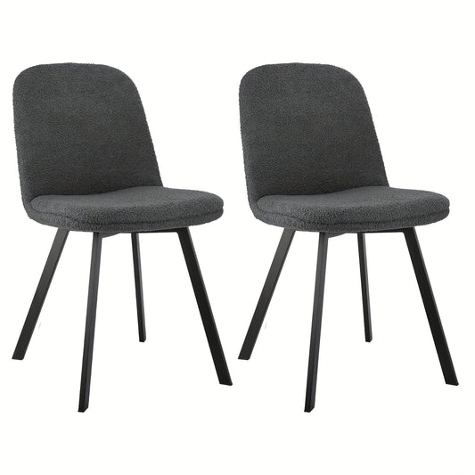 Eetkamerstoel – Stoel – Zitstoel – Kuipstoel – Teddy Fleece Stoel – Set van 2 – Zachte Teddy Fleece Bekleding – Stevig Metalen Frame