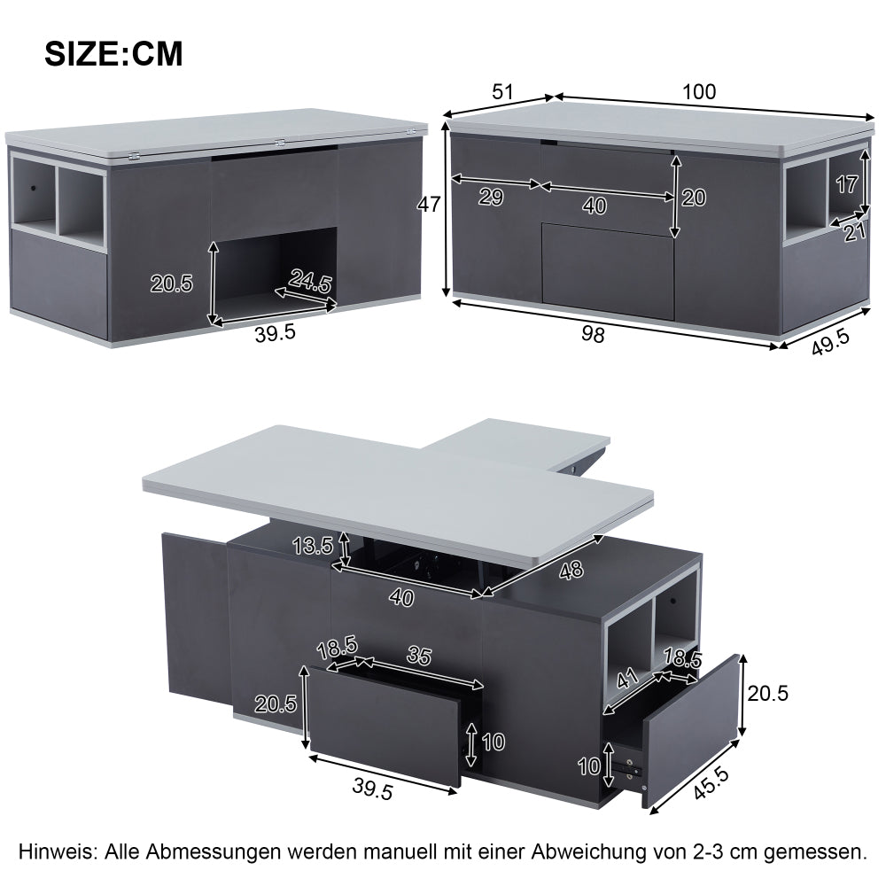 Salontafel – Tafel Voor Woonkamer – Koffietafel – Woonkamertafel – Bijzettafel – Verstelbaar Tafelblad – Met Opbergruimte – Metaal Grijs – Compact Design
