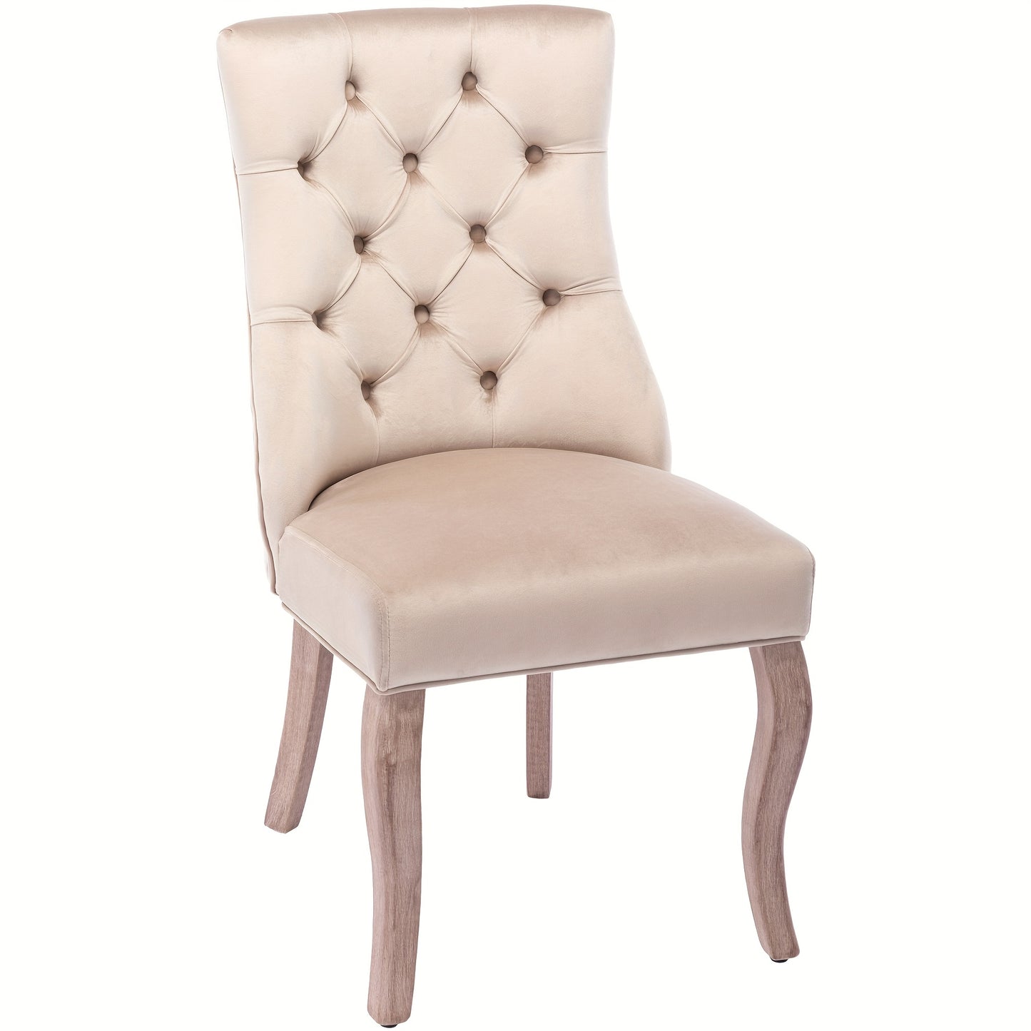 Eetkamerstoel – Stoel – Kuipstoel – Keukenstoel – Set Van 2 – Modern Design – Beige Katoen – Button-Tufted Rugleuning – Zacht Gewatteerde Zitting – Stevig Vierpoots Onderstel – Makkelijk Schoon Te Maken