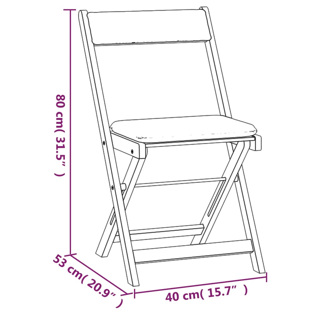 Bistroset – Bistrosets – Tuinset – Tuinmeubelen – Balkonset – Inklapbaar – Massief Acaciahout – Compact Bruin met Crème Kussens