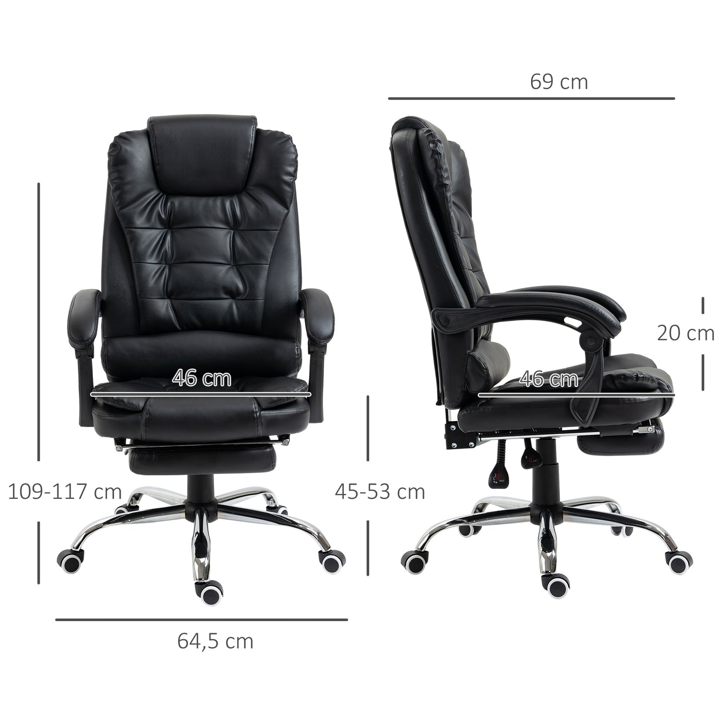 Bureaustoel – Office Chair – Bureau Stoel – Computerstoel – Bureaustoelen voor Volwassenen – Verstelbare Rugleuning – Inklapbare Voetsteun – Hoogte Verstelbaar – Zwart