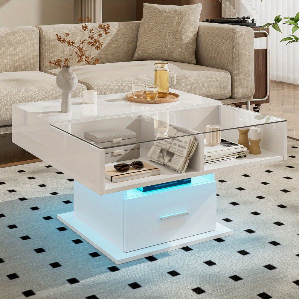 Salontafel – Moderne Koffietafel – Verstelbare Tafel – Opbergtafel – Bijzettafel – Verstelbaar Met Opbergruimte – Wit Zwart MDF – Stevig Metalen Frame