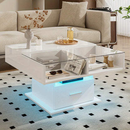 Salontafel – Moderne Koffietafel – Verstelbare Tafel – Opbergtafel – Bijzettafel – Verstelbaar Met Opbergruimte – Wit Zwart MDF – Stevig Metalen Frame