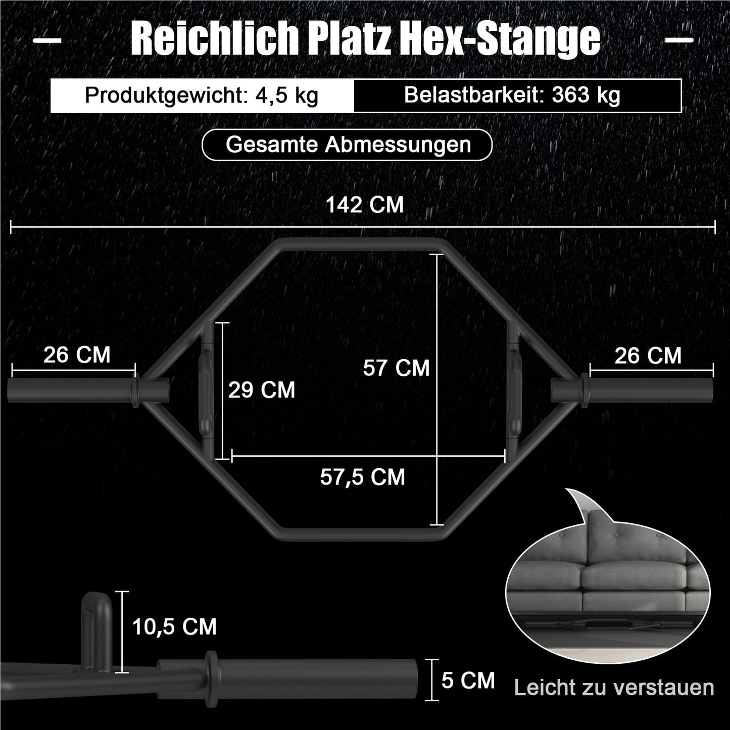 Trap Bar – Hex Bar – Halterstang – Olympische Bar – Shrug Bar – Vouwbare Handgrepen – Massief Staal – 363 Kg Belastbaar