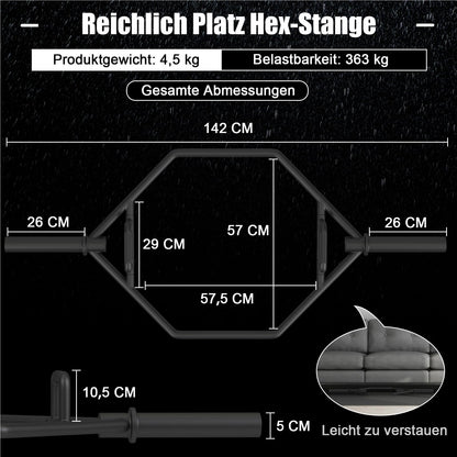 Trap Bar – Hex Bar – Halterstang – Olympische Bar – Shrug Bar – Vouwbare Handgrepen – Massief Staal – 363 Kg Belastbaar