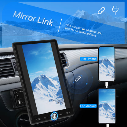 Autoradio – Car Stereo – Inbouwradio – Auto Multimedia Systeem – Single Din Radio – Met Microfoon & Achteruitrijcamera – Draaibaar 10,4 Inch Touchscreen – Draadloze CarPlay & Android Auto