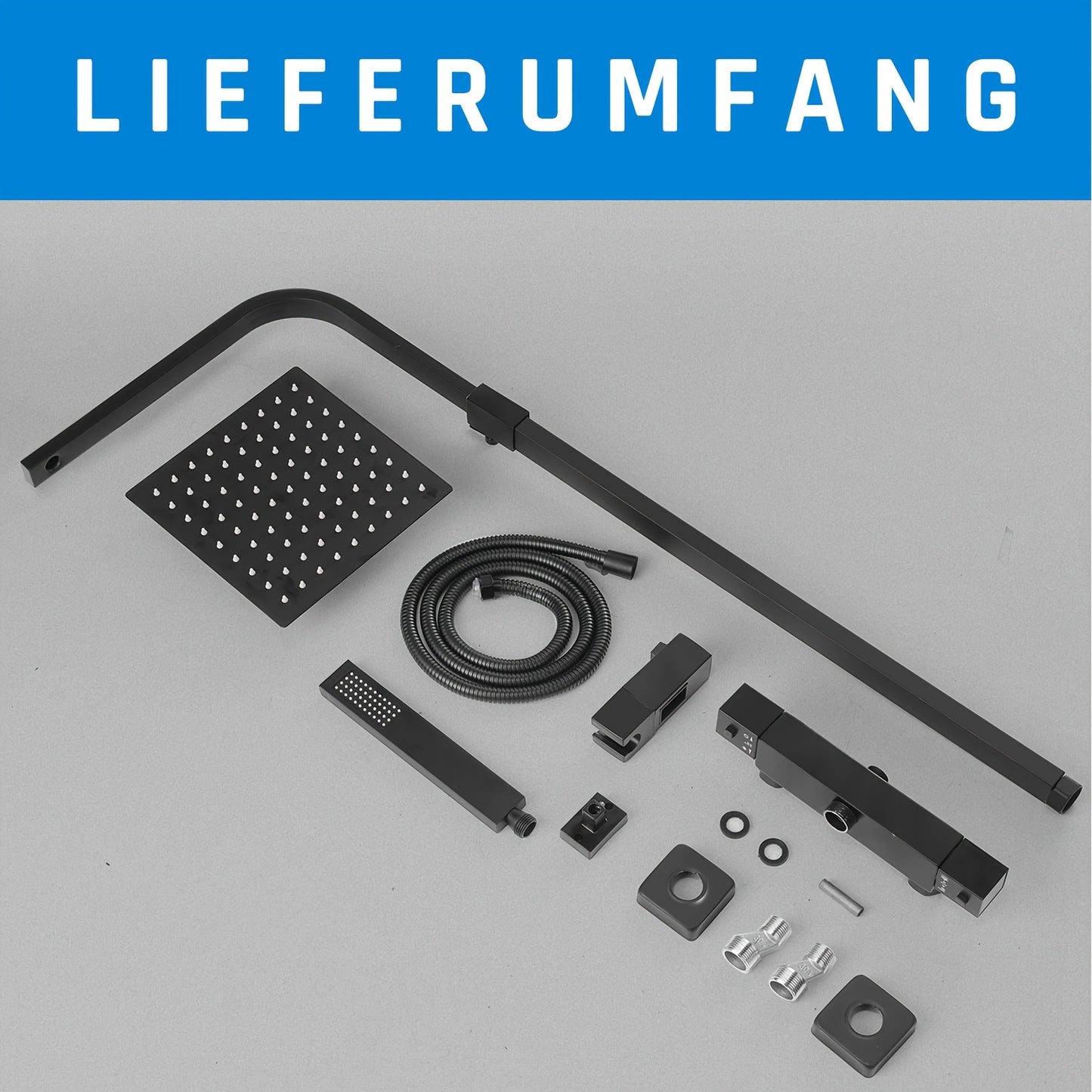 Thermostatische Doucheset – Doucheset – Regendouche – Handdouche – Douchepaneel – Zwart Mat – RVS 304 & Messing – Thermostaatregeling