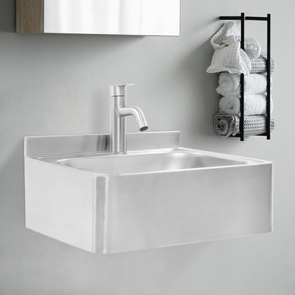 Heavy-Duty 304 Stainless Steel Wall-Mounted Sink with Faucet - Large Capacity Deep Basin (42.93x28.96x12.95cm), 180° Rotatable Hot/Cold Water Tap, Space-Saving Design for RV,, Bar, Boat - Commercial/Residential Use (Drainpip
