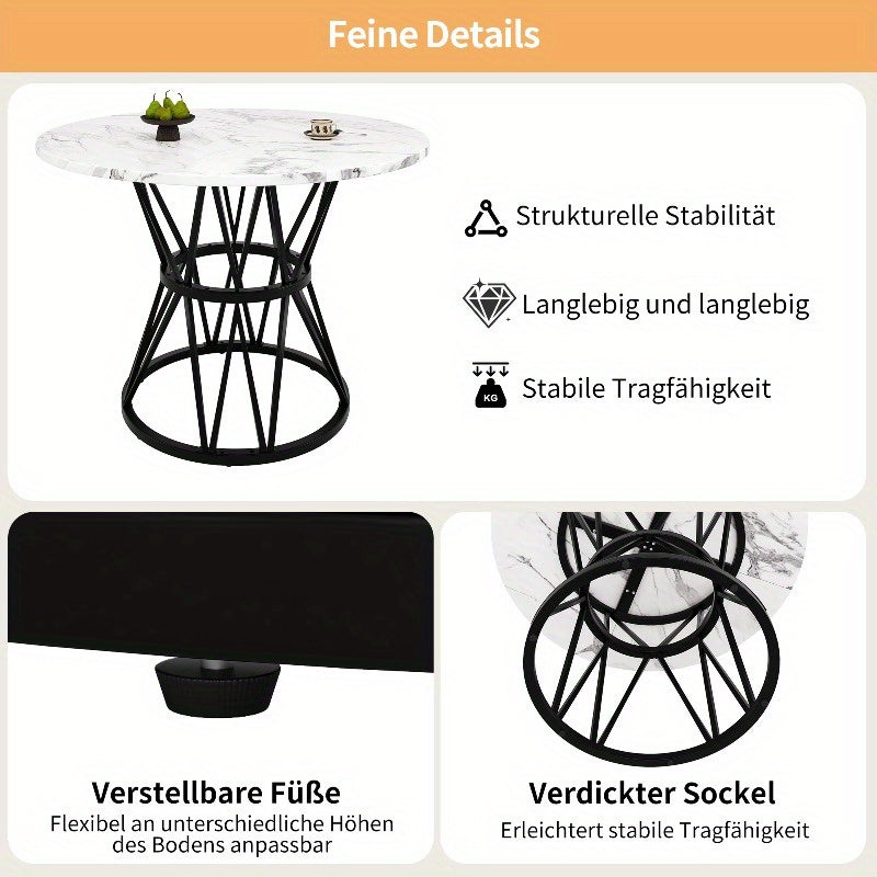 Ronde Eettafel – Tafeltje – Keukentafel – Eettafel Rond – Tafel 4 Personen – Marmeren Blad – Zwart Metalen Tripod Onderstel – 100x100x76 cm – Duurzaam & Stijlvol