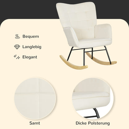 Draaifauteuil – Fauteuil – Relaxstoel – Lounge Stoel – Schommelstoel – Beige Kleur – Dikke Kussens – Beukenhout En Stalen Frame