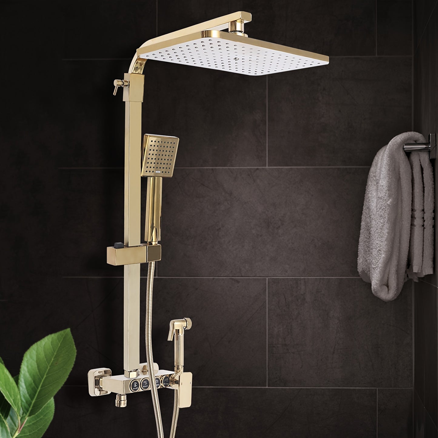Douche Systeem – Douche Set – Regendouche – Handdouche – Wastafelkraan – Gouden Afwerking – Massief Messing – Verstelbare Handdoucherail 80-120 cm