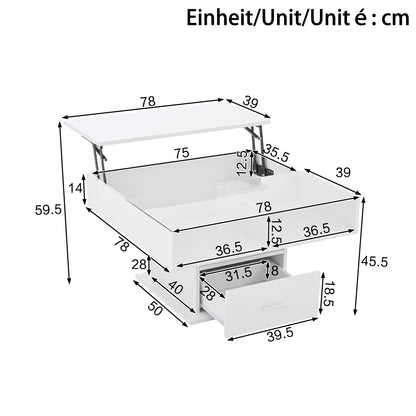 Moderne Salontafel – Lift-Top Tafel – Verstelbare Koffietafel – Opbergbank – Witte Hoogglans Tafel – Ruimtebesparend Ontwerp – Verstelbare Hoogte en Duurzaam Mechanisme