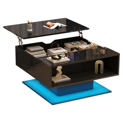 Salontafel – Koffietafel – Woonkamertafel – Bijzettafel – Midden tafel – Hydraulisch Hefmechanisme – Hoogglans Zwart – Ruime Opbergplank – Stevige Constructie