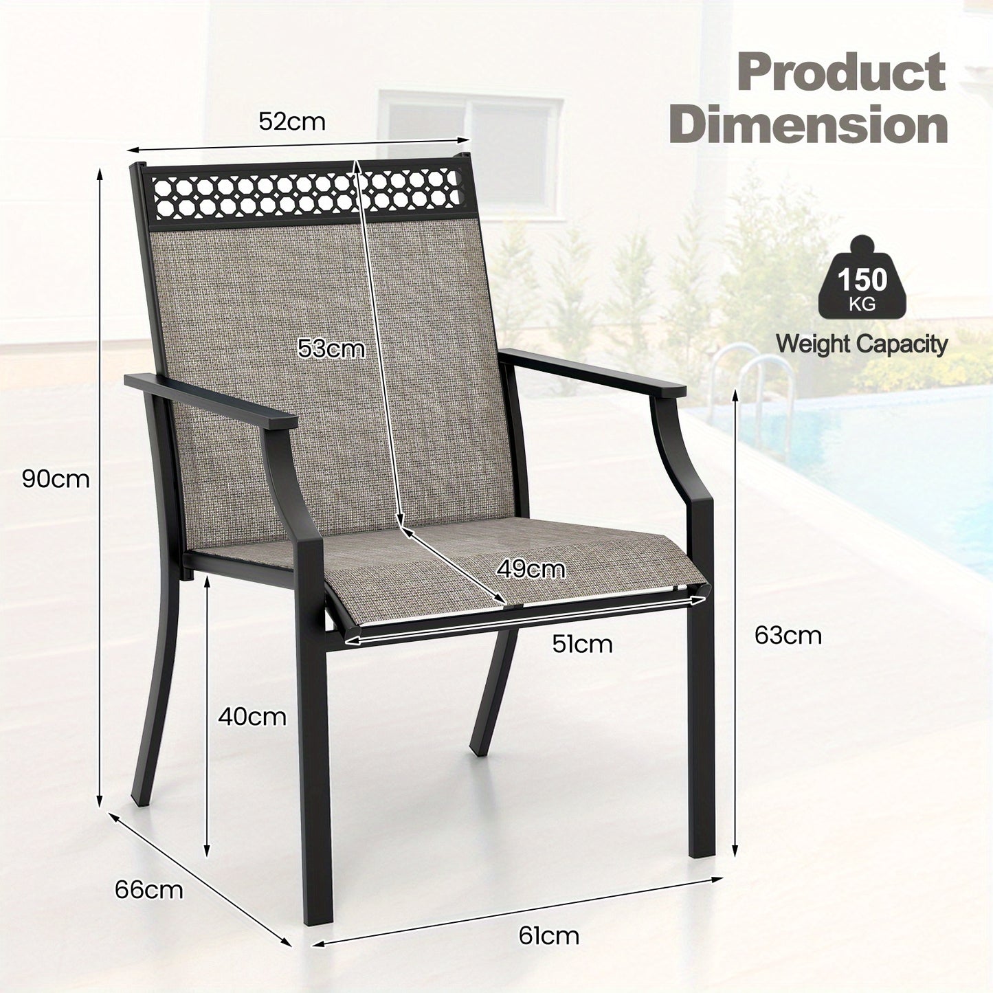 Tuinstoelen – Loungestoelen – Tuinstoel Set – Terrasstoelen – Balkonstoelen – Weerbestendig Textiel – Metalen Frame – Hoge Rugleuning – Comfortabele Armleuningen