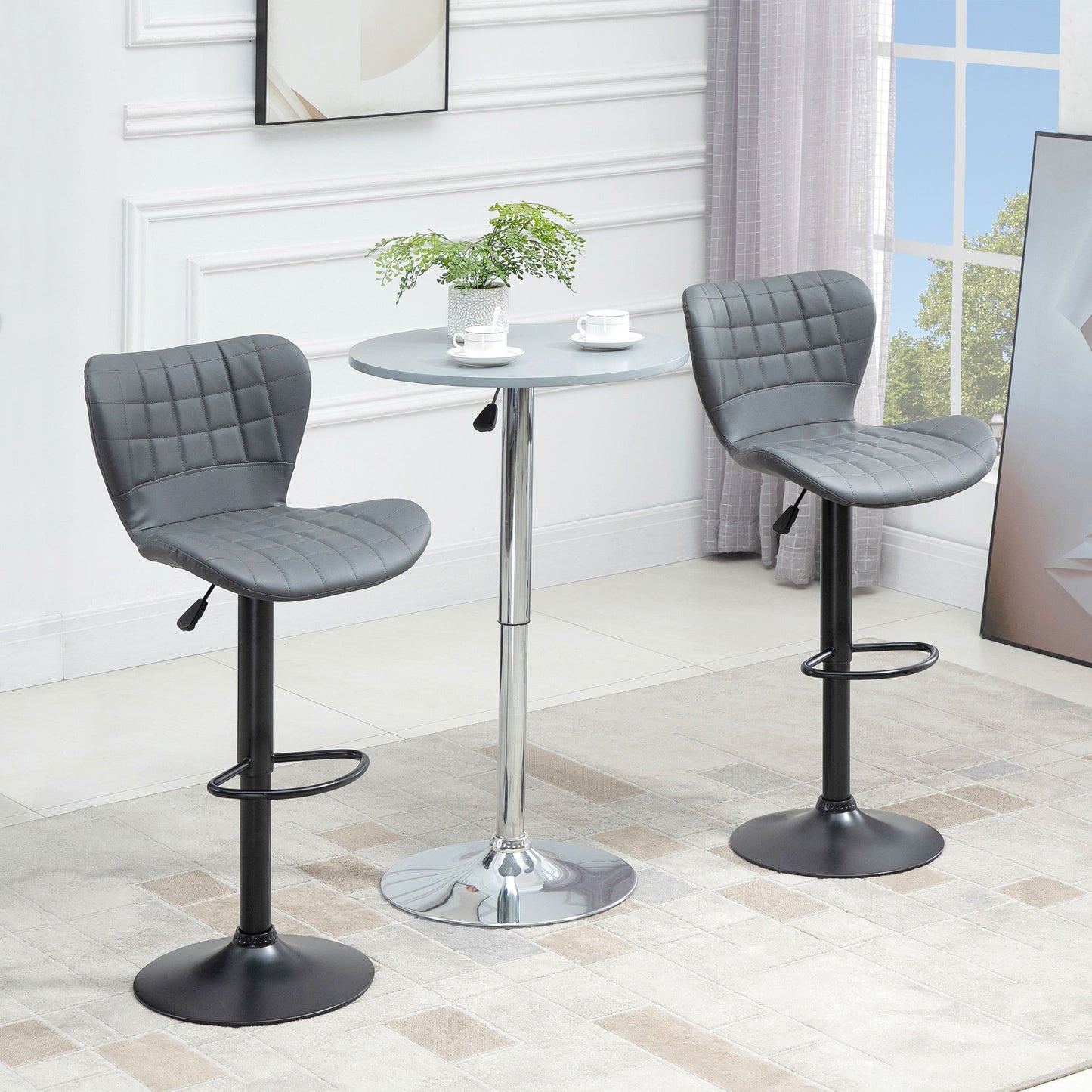 Barkrukken – Barkruk – Barstoelen – Keukenkruk – Bistrokruk – Verstelbare Hoogte – 360° Draaibaar – Kunstleer Grijs