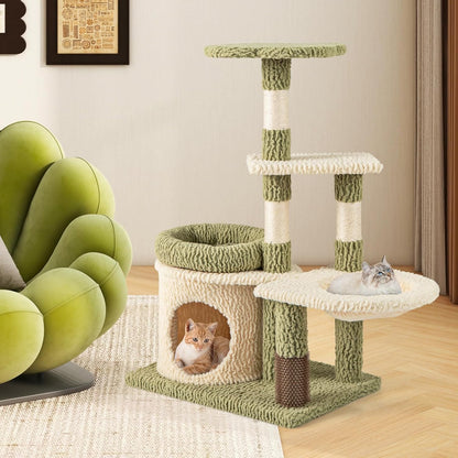 Krabpaal – Kattenboom – Krabmeubel – Kattenhuis – Klimpaal – Groen – 97 cm Hoog – Inclusief Kattenhol, Hangmat en Sisal Krabpalen