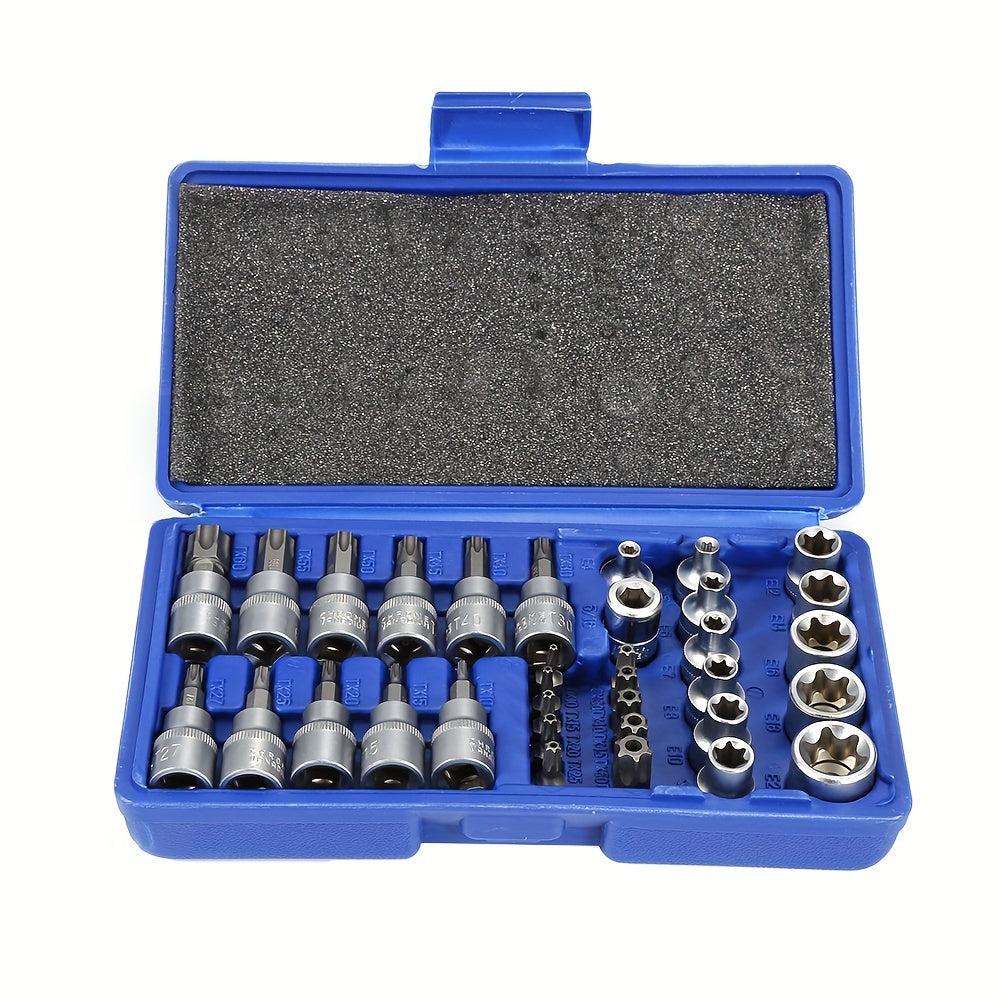 Dopsleutelset – Ratelsleutelset – Socketset – Moersleutel – Slagschroevendraaier – 34-delig – Gemaakt van duurzaam Chroom Vanadium Staal – Geschikt voor 1/4" en 3/8" aandrijvingen
