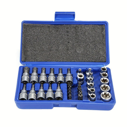 Dopsleutelset – Ratelsleutelset – Socketset – Moersleutel – Slagschroevendraaier – 34-delig – Gemaakt van duurzaam Chroom Vanadium Staal – Geschikt voor 1/4" en 3/8" aandrijvingen