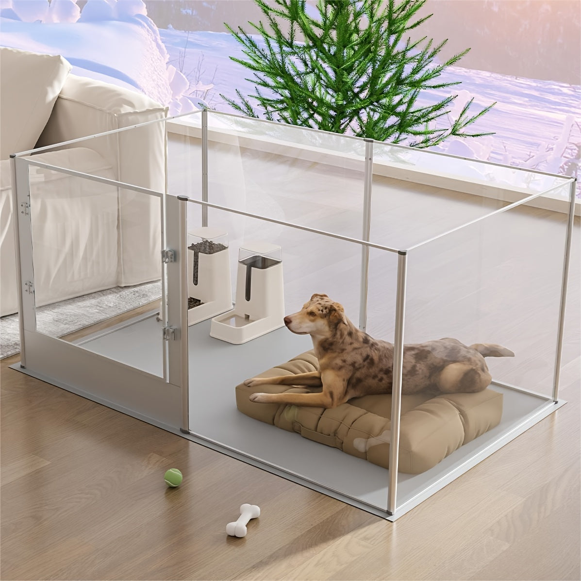Dog Transparent Fence: Indoor Pet Playpen, Farrowing Fence, Acrylic + Aluminum Alloy, With Waterproof Birthing Pad, Waterproof, Height 80 Cm, Suitable For Puppies, Rabbits, Guinea Pigs
