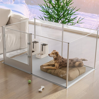 Dog Transparent Fence: Indoor Pet Playpen, Farrowing Fence, Acrylic + Aluminum Alloy, With Waterproof Birthing Pad, Waterproof, Height 80 Cm, Suitable For Puppies, Rabbits, Guinea Pigs