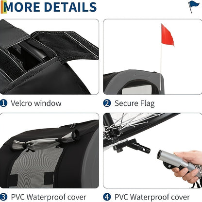 Hondenfietskar – Pet Bike Trailer – Fietsmand Honden – Huisdieren Fietsdrager – Kleine & Middelgrote Hond – Lichtgewicht Metalen Frame – Ventilerend Met Veiligheidsharnas – Donkergrijs