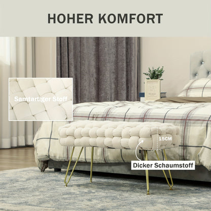 Schoenenbank – Schoenenrek – Halbank – Opbergbank – Zetbank – Velvet Bekleding – Metalen Poten – 76x38x41,5 cm – Crème Kleur