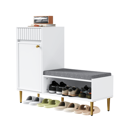 Schoenenkast – Schoenenrek – Schoenopberger – Schoenentoren – Schoenmeubel – Wit – Met Zitgedeelte – Compact Formaat 100x35x82 cm – Onderhoudsvriendelijk Niet-Houtmateriaal