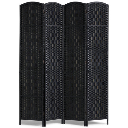 Kamerscherm – Room Divider – Scheidingswand – Paravent – Privacy Scherm – 4 Panelen – Handgeweven Rattan Papier – Paulownia Hout – 360° Draaibare Scharnieren – Zwart