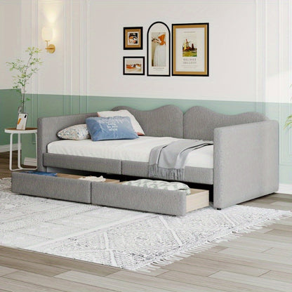 Slaapbank – Bedbank – Sofa Bed – Logeerbank – Bedbank Met Lades – 90x200 cm – Zachte Teddy Stof Grijs