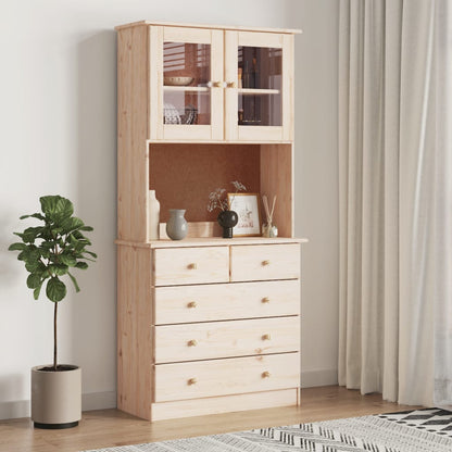 Kast – Hoge Kast – Opbergkast – Opbergmeubel – Woonkast – Massief Dennenhout – Ruime Indeling met Glazen Deuren