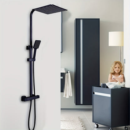 Douchekolom Zwart – Douchepaneel – Regendouche – Thermostaatkraan – Handdouche – 30x30 cm Regendouche – Veilig Thermostaatventiel