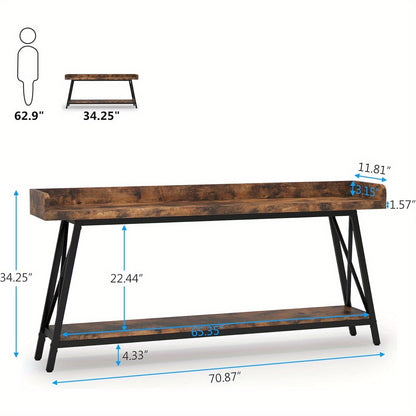 Sidetable – Consoletafel – Wandtafel – Haltafel – Bijzettafel – Extra Lang 178 cm – Industrieel Rustiek Bruin – Stevig MDF – Inclusief Krukken