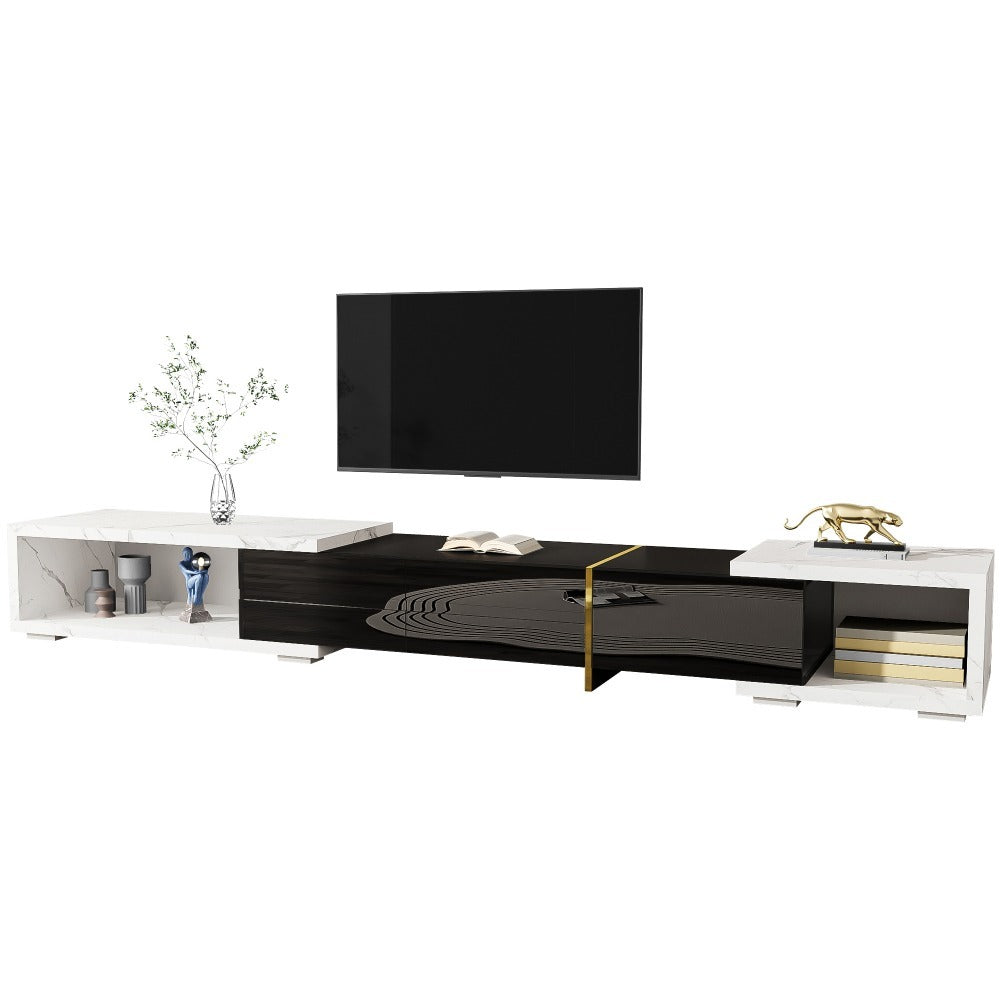 Modern Tv-Meubel – Tv-Kast – Mediameubel – Tv-Dressoir – Entertainmentmeubel – Verstelbare Lengte 140-260 Cm – Draaifunctie Met Witte Marmeroptiek
